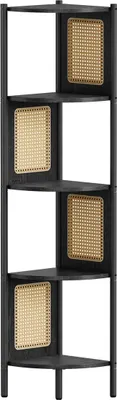 Immagine prodotto di sCAFFALE ANGOLARE A 5 LIVELLI, LIBRERIA CON FIANCHI EFFETTO RATTAN, STRUTTURA IN METALLO, PER SOGGIORNO, CAMERA DA LETTO, STUDIO, CUCINA, 31,9 X