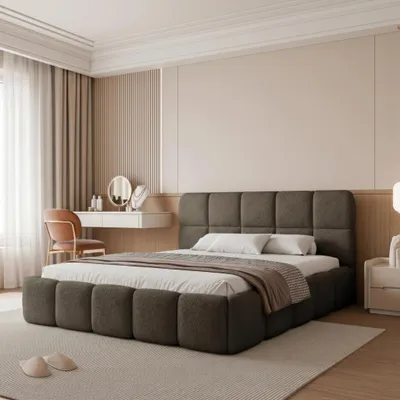 Obrázek produktu pro Čalouněná postel CERETTO 140x200 v hnědé barvě s úložným prostorem a roštem