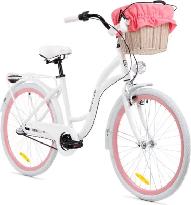 Produktbild von Goetze Style 26 Zoll City Bike, 43 cm ALU Rahmen, 3-Gang Shimano Nexus, Rücktrittbremse & V-Bremse, LED-Beleuchtung, Gepäckträger, Rattankorb mit Bezug