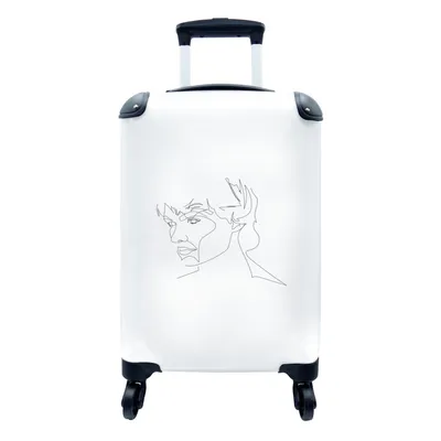Produktbild von MuchoWow® Koffer Handgepäck Trolley Rollkoffer Kleine Reisekoffer mit 4 Rollen - Mann - Kopf - Strichzeichnung - Cabin Size < 55x40x23 cm & 55x40x20 cm - Fotokoffer - Kabinenkoffer - Boardgepäck - Reise-Box - Reisekoffer - Reisegepäck - Koffer mit Bild - Trolley für Kinder