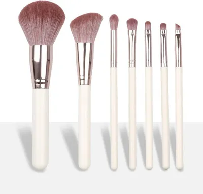 Image de INF Ensemble de 7 pinceaux de maquillage Lune Ronde Or Blanc - Outils de beauté pour débutants