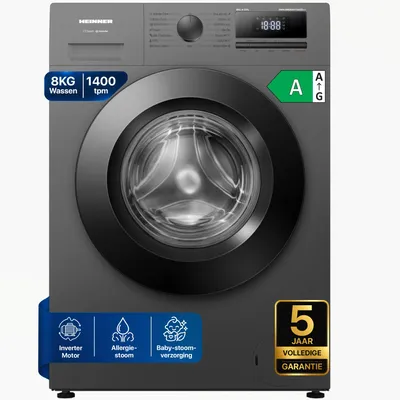 Productafbeelding van Heinner HWM-HME814IVTGA20+++ Wasmachine 8 kg, 1400 rpm, A-20%, Inverter, 15 Programma’s, Titaniumgrijs