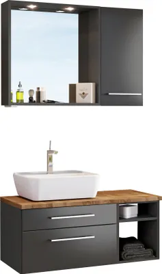 Produktbild von Held Möbel Waschtisch-Set Davos 90 cm -B- (links) graphit/matt grau