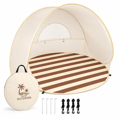 Produktbild von Tragbare Sonnenschutz Strandmuschel, Strandzelt aus 190T wasserdichtem Gewebe, Strand Windschutz - POPYTENT