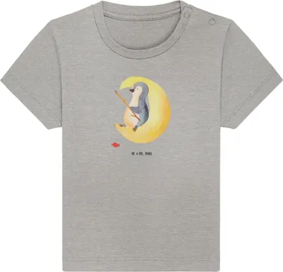 Produktbild von Mr. & Mrs. Panda Organic Baby Shirt Pinguin Mond 12. - 18. Monat - Heather Grey - Geschenk, Kinder T-Shirt, , Gästezimmer, schlafen, Jerseyshirt, Erschöpft, Spruch