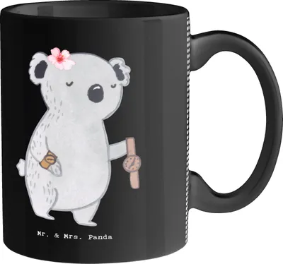 Produktbild von Mr. & Mrs. Panda Tasse Uhrmacherin Herz - Schwarz - Geschenk, Dekotasse, Kaffeebecher, Keramiktasse, haferl, Teetasse