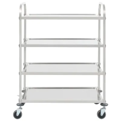 Image de The Living Store Chariot de service à 4 niveaux 107 x 55 x 125 cm Acier inoxydable