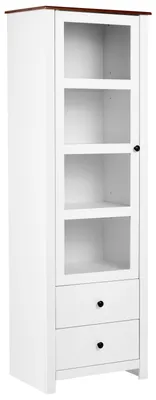 Produktbild von BELIANI Vitrine Weiß MDF mit Glastür und Schubladen 60 cm Landhausstil Stauraum Aufbewahrung Schrank Wohnzimmer Esszimmer