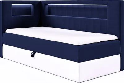 Produktbild von MEBLINI Kinderbett mit Bettkasten - Gepolstert Einzelbett mit Matratze - Polsterbett mit Stauraum - Bett mit Kopfteil - Stauraumbett - GARETH 3 - 100x200 Links - H3/Blau Samt