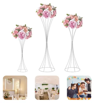 Immagine prodotto di Set da 3 pezzi di supporti per fiori da matrimonio in ferro argentato