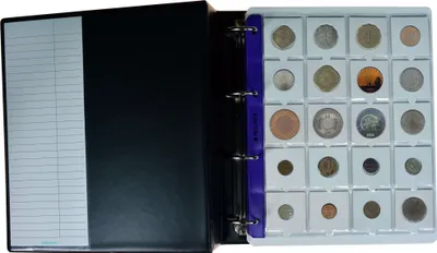 Image de Album de collection XL pour 200 cadres de pièces de monnaie au format 50 x 50 mm. 10 pochettes pour pièces de monnaie et intercalaires.