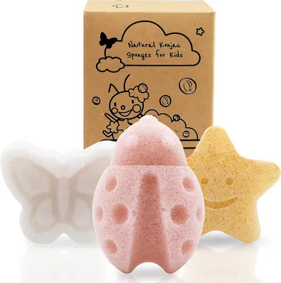 Produktbild von Baby Bad Spons Set, 3-teilig, natürliche Konjac Schwämme, Stern, Marienkäfer, Schmetterling, für alle