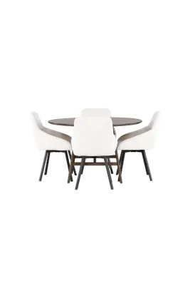 Image de Kaseindon ensemble pour salle à manger table marron et 4 Rosie chaises beige.