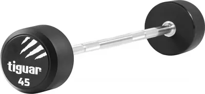 Image de tiguarPolyuréthanehaltère long 15 kg droit, barre chromée avec poignée moletée, poids en polyuréthane amortissant les chocs, durable & antidérapant