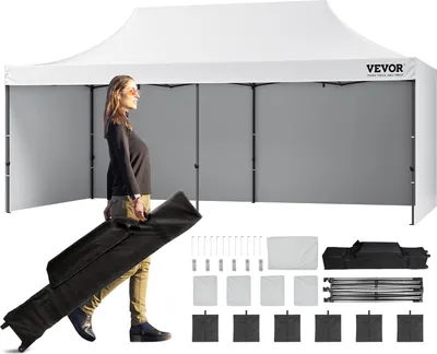 Obrázek produktu pro Pavilon 304.8x609.6x320cm Zahradní stan 500DPolyuretanstříbrná tkanina Skládací pavilon výškově nastavitelný včetně úložné tašky Párty stan 12-16 osob Pop up stan Zahradní pavilon pro kempování