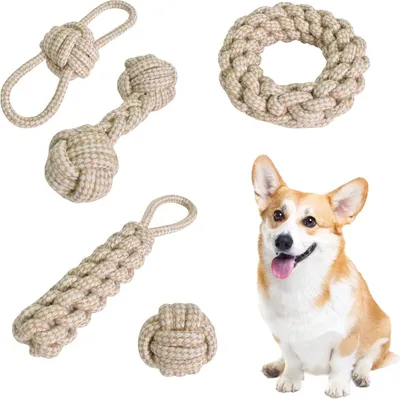 Produktbild von 5-teilige Hundespielzeugset - Kauspielzeug für kleine Hunde - unzerstörbar - Baumwollseil - interaktives Spielzeug für Welpen - große Hunde - mittelgroße Hunde - kleine Hunde