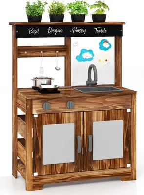 Image de Cuisine d'extérieur pour enfants en bois de sapin avec 4 casseroles marron