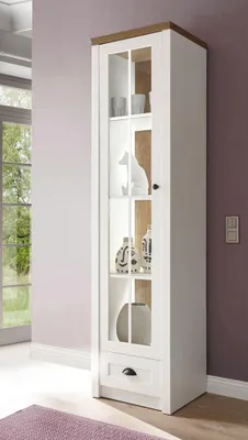 Image de Vitrine de salon de style rustique, 50 cm, pin blanc, teinte chêne clair
