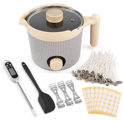 Produktbild von Kerzen selber machen Set für Anfänger, Wachsschmelztopf mit Dochten, Dochthalter und Zubehör, einfaches DIY Kerzen Kit für kreative Geschenkideen und Zuhause