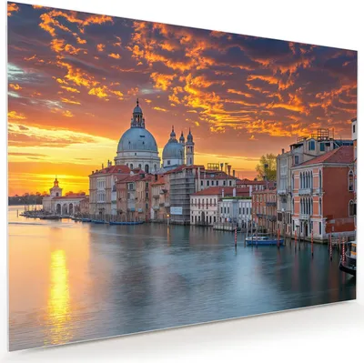 Produktbild von Glasbild 120x90cm in XXL für Wohnzimmer, Schlafzimmer Motiv Venedig bei Sonnenuntergang