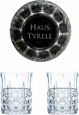 Obrázok produktu pre Sada pohárov na whisky Game of Thrones House Tyrell, gravírované poháre na whisky, GoT, 2 kusy, krištáľové sklo, 345 ml