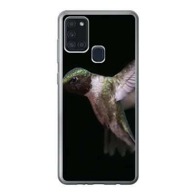 Produktbild von MuchoWow® Handyhülle Schutzhülle Hülle für Samsung Galaxy A21s Rubinkehl-Kolibri auf schwarzem Hintergrund Silikon Softcase Handy Hülle