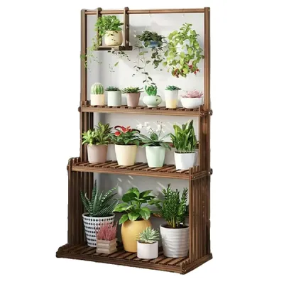 Produktbild von Pflanzenständer, 3-stufiges Design, platzsparender Organizer, Khaki