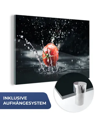 Obrázok produktu pre MuchoWow® Sklenené obrazy - Obrazy na stenu - Foto na skle Paradajka - zelenina - zátišie - voda - červená 60x40cm Nástenná dekorácia zo skla - akrylový
