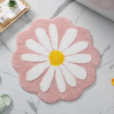 Obrázek produktu pro Růžová koupelnová předložka s květinovým vzorem, 60 x 60 cm, savá, protiskluzová, lze prát v pračce