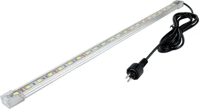 A long, thin LED light bar with a power cord and plug, isolated on a white background.