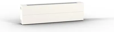 A product shot of a white radiator on a white background.