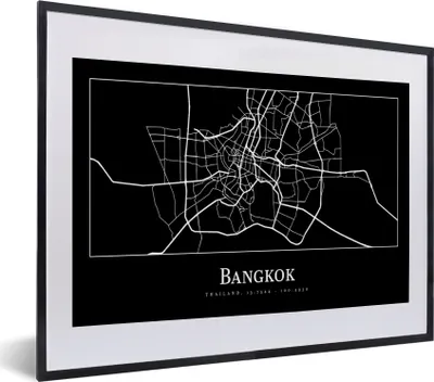 Produktbild von MuchoWow® Gerahmtes Poster Bangkok - Karte - Stadtplan 40x30 cm - Poster mit Schwarzem Bilderrahmen Wandposter Rahmen Foto Bilder - Bilderrahmen - Poster im Rahmen