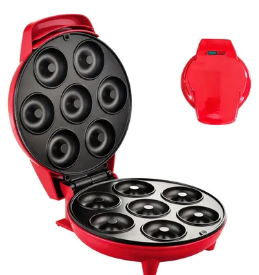 Immagine prodotto di Macchina per ciambelle - Modello da 7 ciambelle - 1200 W - Riscaldamento su entrambi i lati - Rivestimento antiaderente in teflon - Piedini antiscivolo - Pronte in 7 minuti