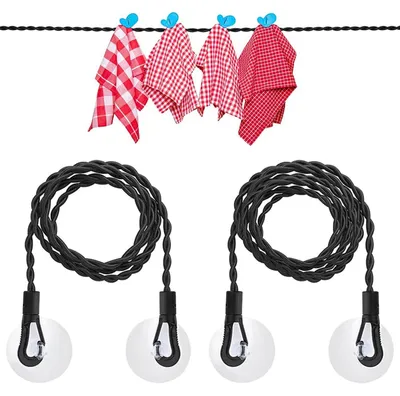 2er-Set einziehbare Wäscheleinen mit Haken & Saugnäpfen