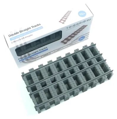 Produktbild von Trixbrix Schienen gerade doppelte Länge, 10x – Gleise kompatibel mit LEGO® City Eisenbahn und Zug, Zubehör für Klemmbausteine