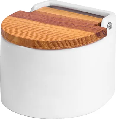 Obrázok produktu pre VESSIA |Dóza na soľ - 550 ml - s dreveným vekom - oválna - biela - porcelán