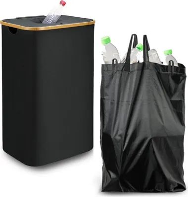 Image de Collecteur de bouteilles PET avec cadre en bambou 44x33x70 cm