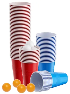 Produktbild von Vigevee Beer Pong Partyspiel Set mit 100 Bechern und 10 Bällen, rot-blaue Becher 500 ml, Geschicklichkeitsspiel für Gartenparty, Studentenparty & Feiern