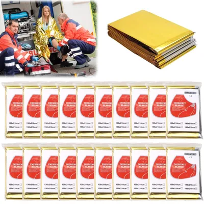 Imagen del producto de Manta térmica de emergencia, 20 unidades, dorada y plateada, ideal para camping