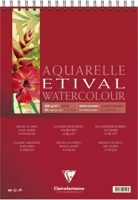 Produktbild von Clairefontaine 5x Etival Aquarellpapier Block, Doppelspirale A3 10 Blatt 96385C