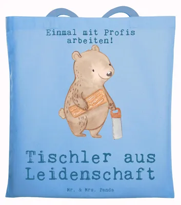 Produktbild von Mr. & Mrs. Panda Stoffbeutel Tischler Leidenschaft - Sky Blue - Geschenk, Shopping Tasche, Tote Bag, Jutebeutel, Laptoptasche, Schultasche