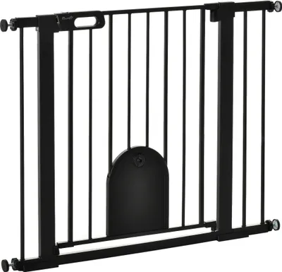 Image de Barrière de sécurité - Barrière d'escalier / Barrière pour enfants et animaux domestiques - 75-103 cm Réglable - 2 Extensions - Fermeture automatique - Noir