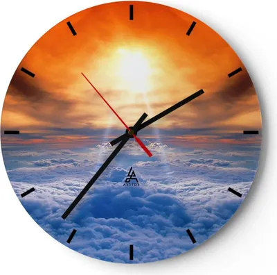 Produktbild von Wanduhr - Rund - Glasuhr - Himmel Wolken Sonnenstrahlen - 30x30cm - Schleichendes Uhrwerk - Lautlos - zum Aufhängen bereit - Dekoration Modern - Wanddekoration aus Glas - C3AR30x30-0343