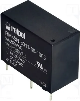 Immagine prodotto di 1 relè: elettromagnetico, 5A/250VAC. Bobina: 5VDC, 5A. Mini RM45N-3011-85-1005