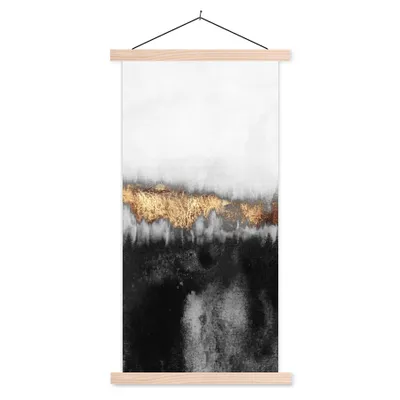 Produktbild von MuchoWow® Textilposter Gold - Chic - Abstrakt 60x120 cm mit holzfarbenen Rahmen - Holz