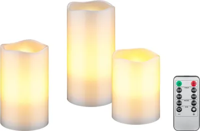 Produktbild von Goobay 3er-Set LED-Echtwachskerzen, weiß - mit Timerfunktion und Fernbedienung, dimmbar, batteriebetrieben