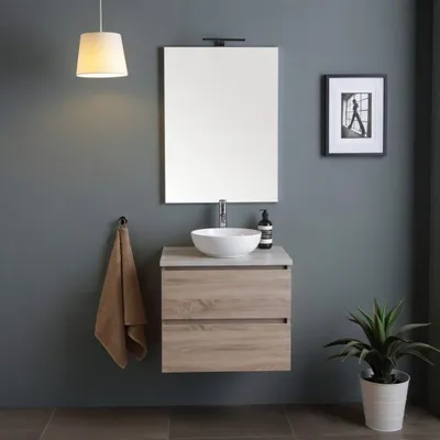 Immagine prodotto di Mobile bagno sospeso 60cm con top beton, con specchio e lampada | Berlin