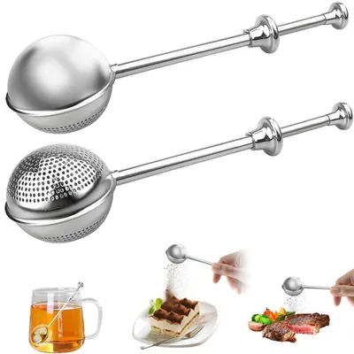 Image de Infuseur à thé et doseur de farine - Pince à thé en acier inoxydable pour thé en vrac - Acier inoxydable 304 - Argenté