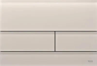 A close-up studio shot of a toilet flush plate.