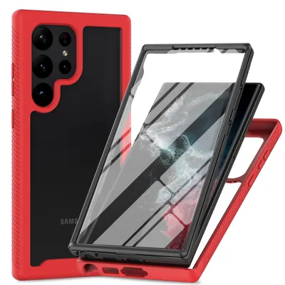 Immagine prodotto di Custodia per Samsung Galaxy S24 Ultra Bumper con protezione dello schermo integrata a 360° Custodia protettiva per tutto il corpo rosso